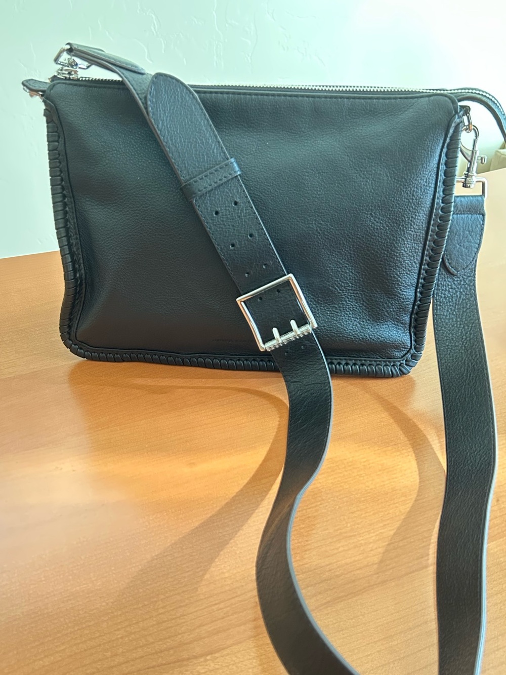 Aimee Kestenberg Large Black Leather Multi Compartment Crossbody